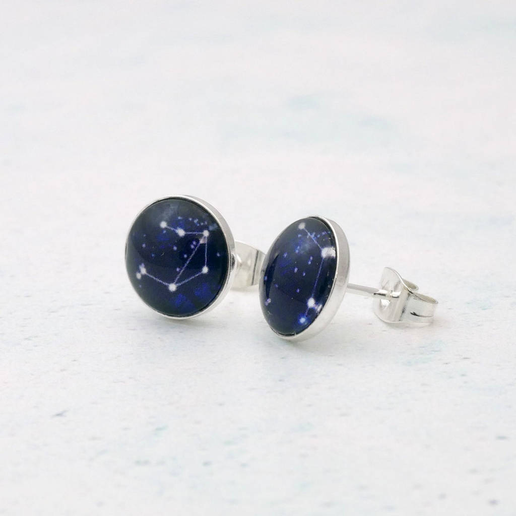 Sterling Silver Zodiac Constellation Stud Earrings By Cassiopi ...