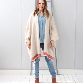 Oatmeal Knitted Lambswool Blanket Cardigan, 3 of 9