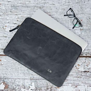 Personalised Black Buffalo Leather 14 Inch Laptop Case, 5 of 8