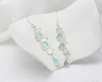 Rainbow Moonstone And Aqua Chalcedony Drop Earrings, 3 of 6