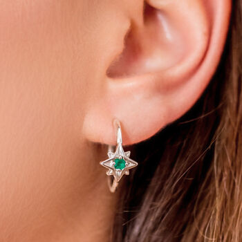 Guiding North Star September Birthstone Silver Hoops, 3 of 12