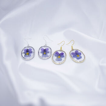 Wild Pansy Pressed Flower Gold Plated Earrings, 7 of 9