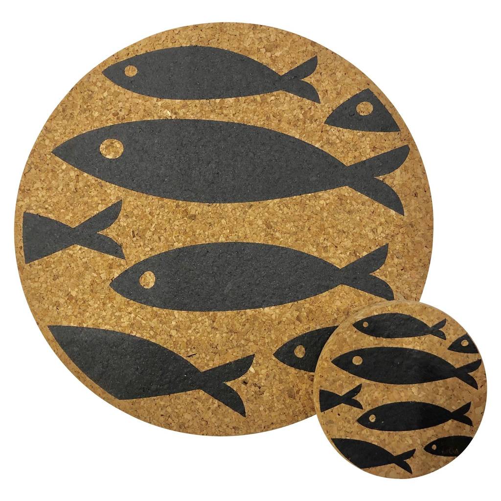 grey fish cork mats by liga | notonthehighstreet.com