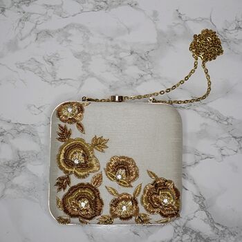 Reham Ivory Silk Square Clutch, 2 of 2