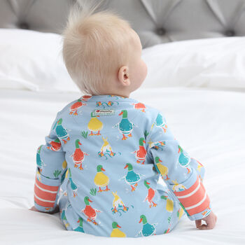 Newborn Baby Sleepsuit With Zip | Unisex Duck Print, 6 of 11