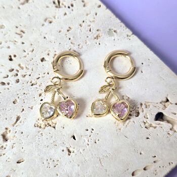 Cherry Heart Huggie Hoop Earrings, 2 of 6