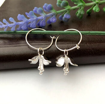 Sterling Silver Lily Flower Hoop Earrings, 9 of 10