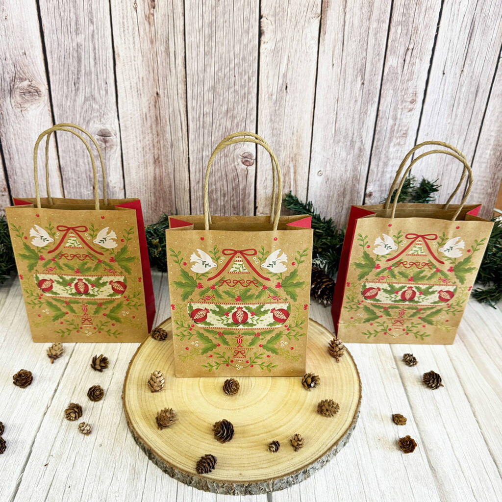 Folklore Christmas Wreath Bauble Gift Bags X Eight, 1 of 4