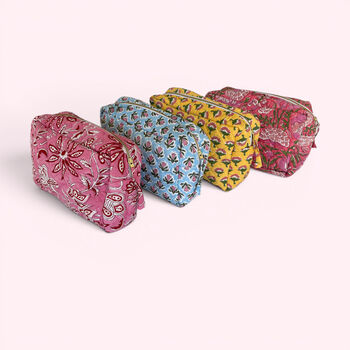 Xl Toiletry Bag | Quilted Cotton Large Wash Bag | Yellow Flower Block Print, 4 of 4