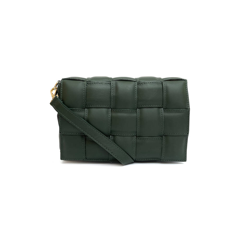 Racing Green Padded Woven Leather Crossbody Bag By Apatchy