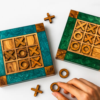 Couples Inititals Customised Noughts And Crosses, Wood Resin Tic Tac Toe, 2 of 11