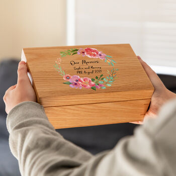 Personalised Our Memories Pink Flowers Oak Keepsake Box, 3 of 3
