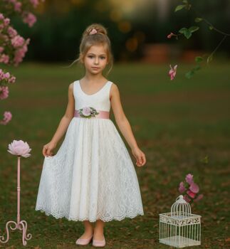 Saffron Ivory White ~ Luxurious Lace Flower Girl Dress, 3 of 6