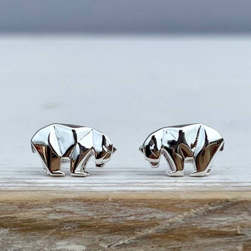 Sterling Silver Origami Polar Bear Earrings By Nest