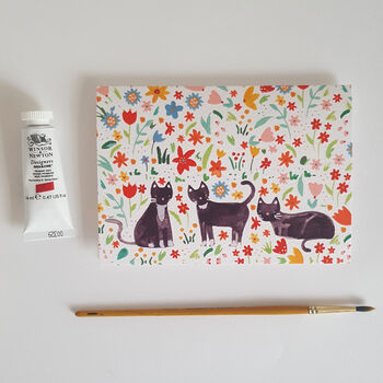 Three Cats Floral Greetings Card, 9 of 9