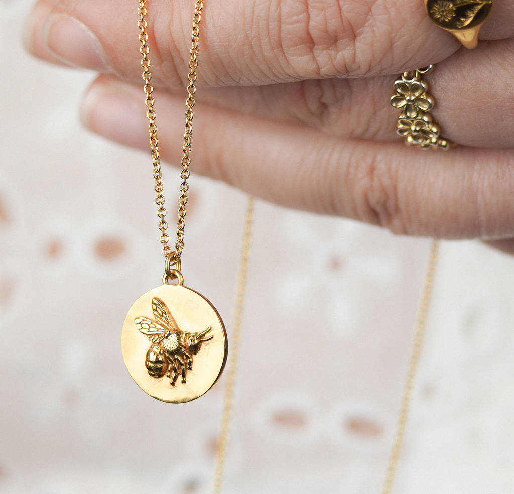 Gold Flying Bee Coin Necklace, 1 of 7
