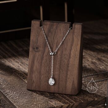 Droplet Clear Cz Lariat Pendant Necklace, 2 of 12