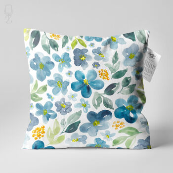Blue Watercolor Botanical Wildflower Cushion Cover, 2 of 12