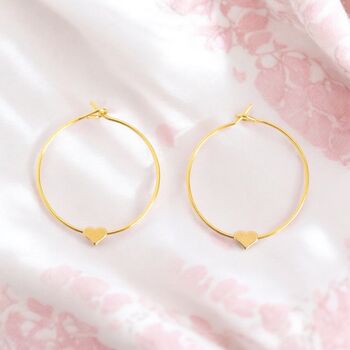 Tiny Gold Plated Heart Hoop Earrings, 2 of 8