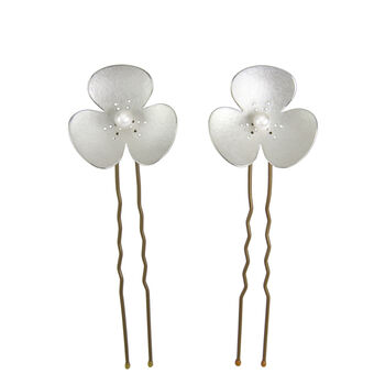 Sterling Silver Pearl Poppy Hairpins, Become Earrings, 2 of 5