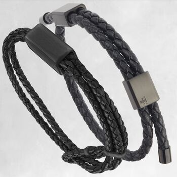 Versatile Men's Black Adjustable Leather Bracelet With Smooth Sliding Clasp Artisan Jewellery, 5 of 8