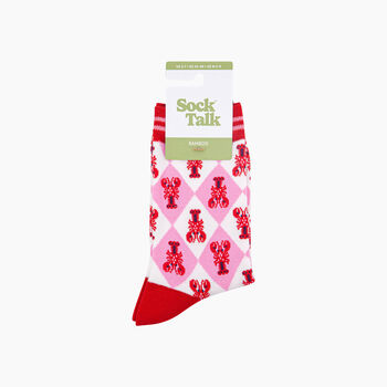 Lobster Checkerboard Bamboo Socks In Pink, 4 of 4