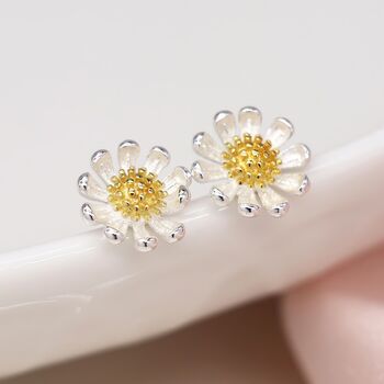 Sterling Silver Golden Daisy Stud Earrings, 3 of 6