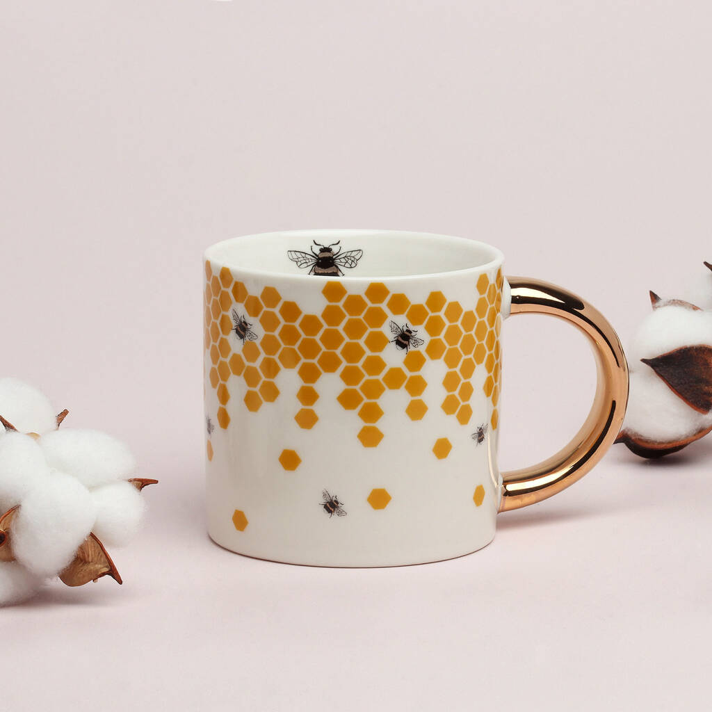 G Decor Beehives Contrast Gold Ceramic Tea Coffee Mug, 1 of 5