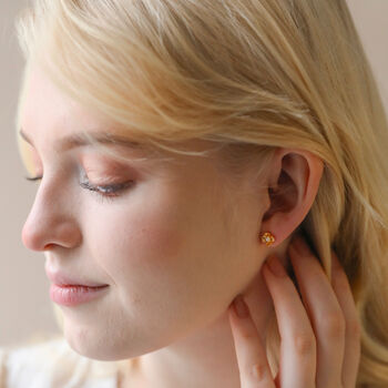 Small Flower And Pearl Stud Earrings In Gold Plating, 4 of 5