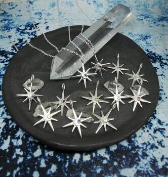 Handmade Sterling Silver North Star Birthstone Christmas Necklace: February Birthstone, 8 of 11