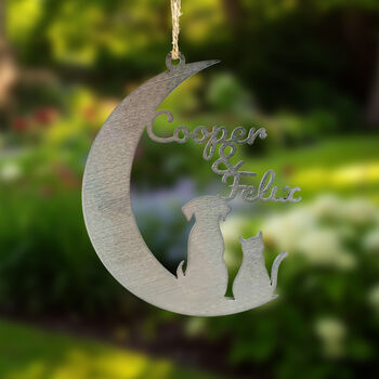 Cat And Dog Personalised Silhouette Steel Moon Crescent, 6 of 8