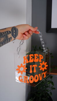 Keep It Groovy Clear Acrylic Banner With Acrylic Chain, 7 of 7