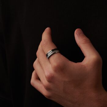 Personalised Band Ring, Two Tone Silver And Black Engraved Ring, 4 of 11