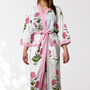 White And Pink Flower Print Cotton Dressing Gown Kimono, thumbnail 8 of 10