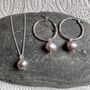 Grey Pearl Earrings Sterling Silver Hoops With Pearls, thumbnail 3 of 4
