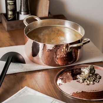 Hammered Copper Casserole With Brass Lid, 2500 Ml Tin Lined Inside, 5 of 6