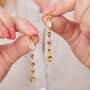 Multi Gemstone Gold Plated Silver Drop Stud Earrings, thumbnail 6 of 9