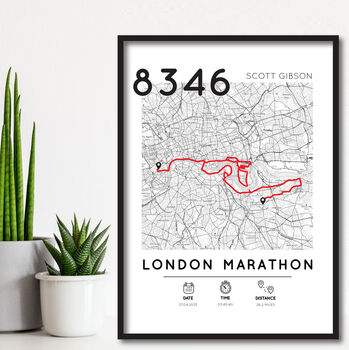 Custom London Marathon Map Route Print, Personalised Finishers Map Print Gift, 2 of 3