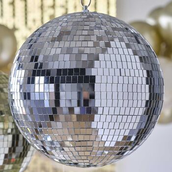 Silver Disco Mirrorball Hanging Decoration Large, 2 of 3
