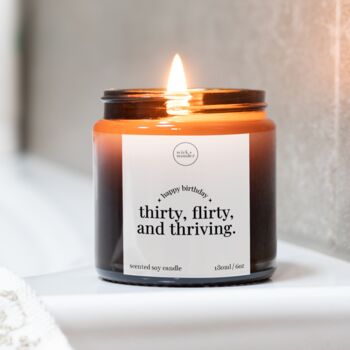 30th Birthday Candle Gift For Her With Matches, Thirty Flirty And Thriving, 2 of 11