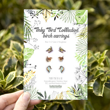 Set Of Three Inky Bird Stud Earrings, 9 of 9