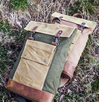 Waxed Canvas Backpack With Large Front Pocket Green, 6 of 12