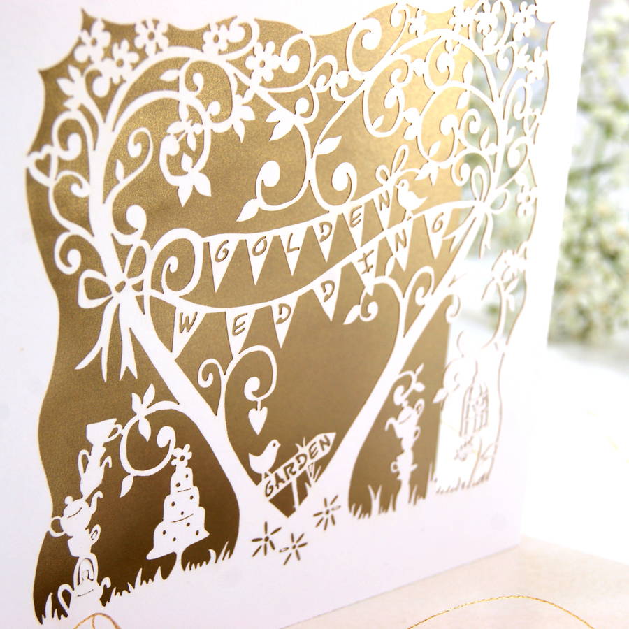golden wedding  anniversary  laser  cut card  by the 