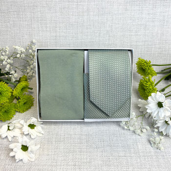 Wild Sage Woven Wedding Tie Set, 4 of 6