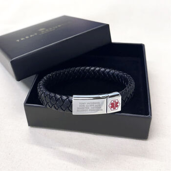 Personalised Woven Leather Medical Bracelet, 3 of 8