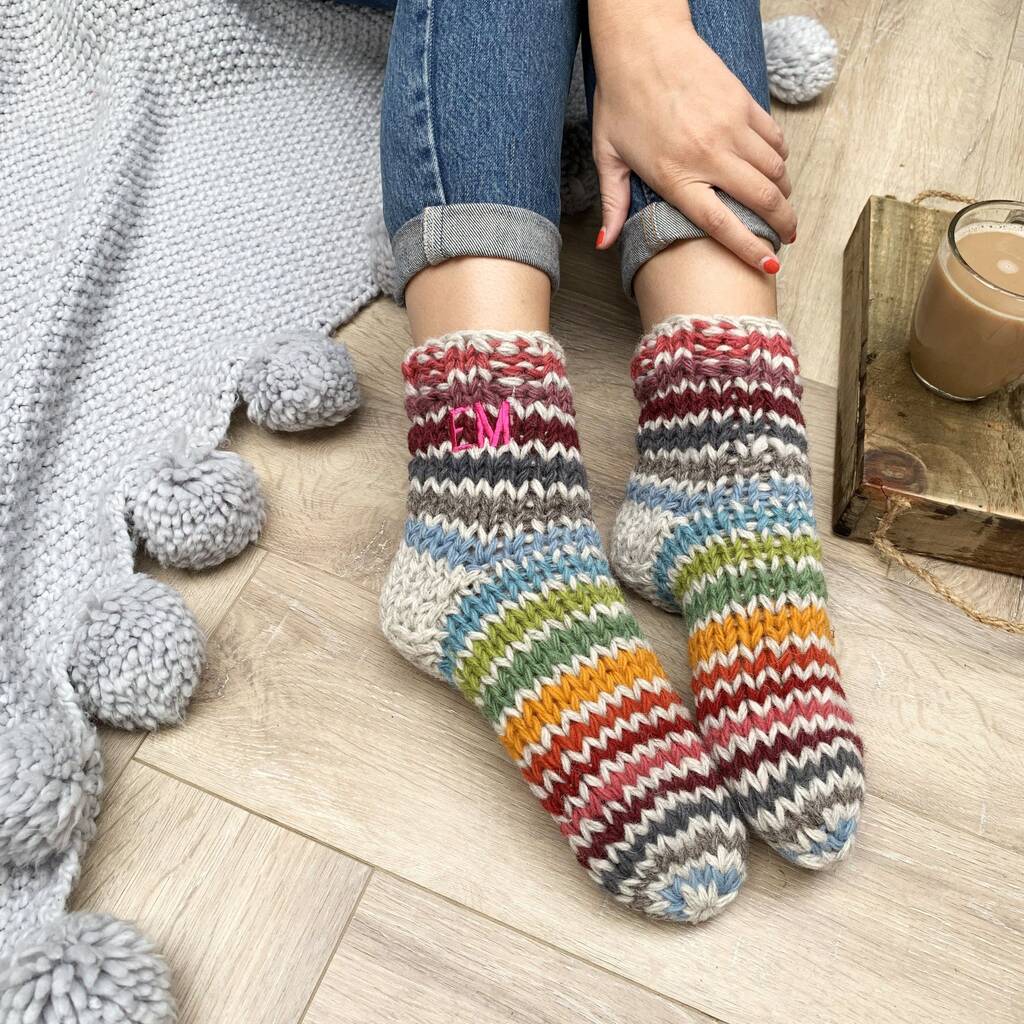 Personalised Rainbow Wool Sofa Socks, 1 of 2