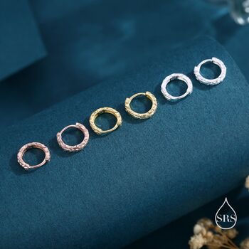 Sterling Silver Foil Textured Hoop Earrings, 3 of 10