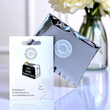 Live Laugh Toaster Bath Duck Enamel Pin Badge, 2 of 8