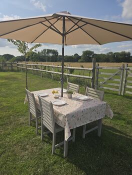 Blushed Vine Floral Outdoor And Indoor Tablecloth With Parasol Hole, 5 of 5