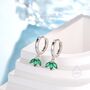 Sterling Silver Emerald Green Cz Marquise Crown Huggie Hoop Earrings, thumbnail 1 of 11